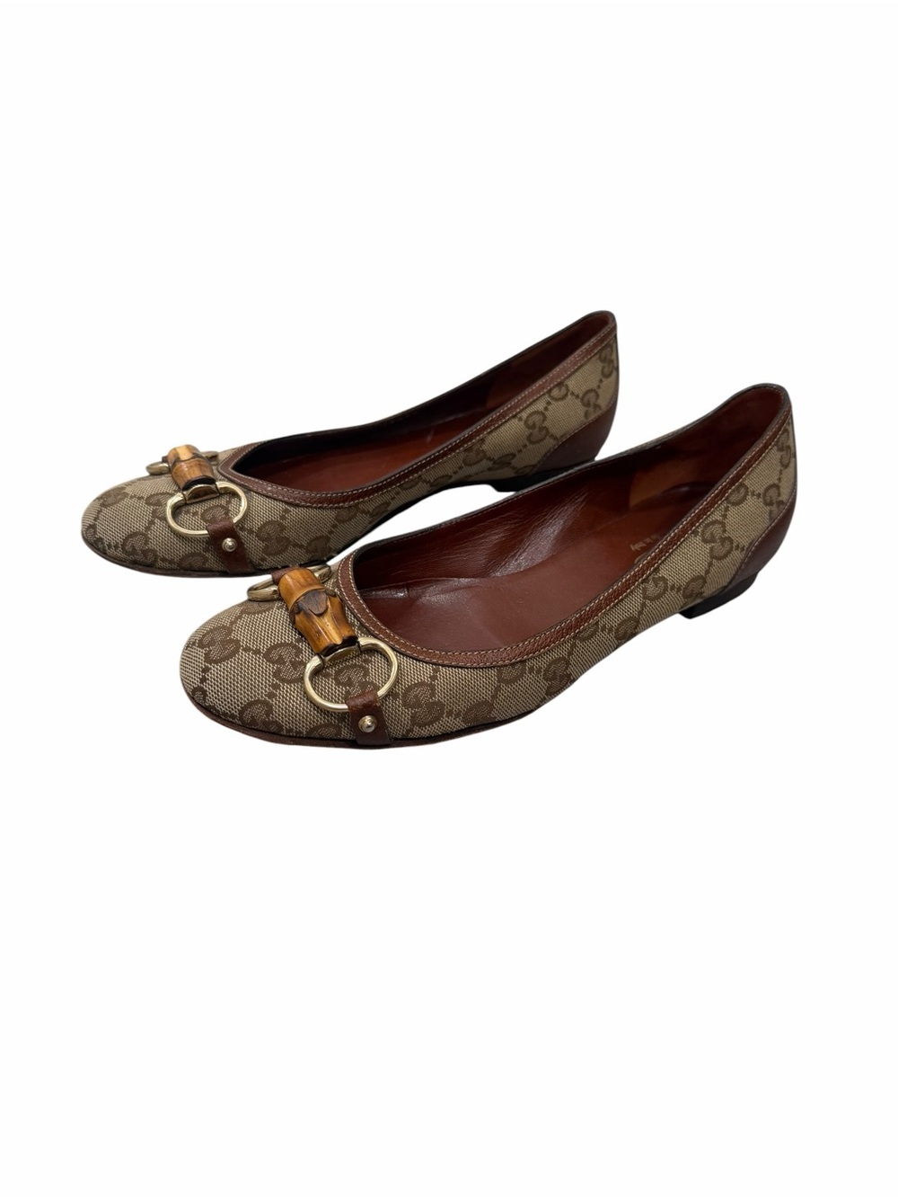 Gucci GG Canvas Bamboo Horsebit Ballet Flats Brown Monogram
